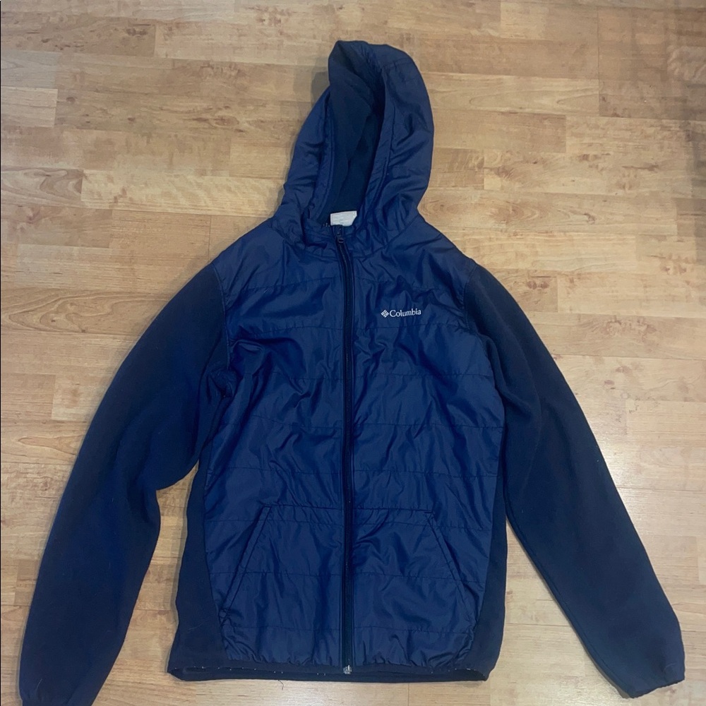 Columbia Dark Blue Hooded Fleece and Nylon Jacket